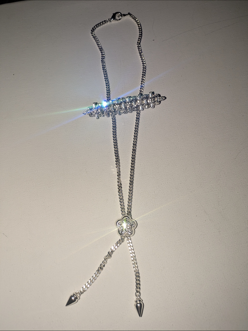 Silver Plated Crystal Star Y-Necklace with Crystal/Cz Stone Brooch